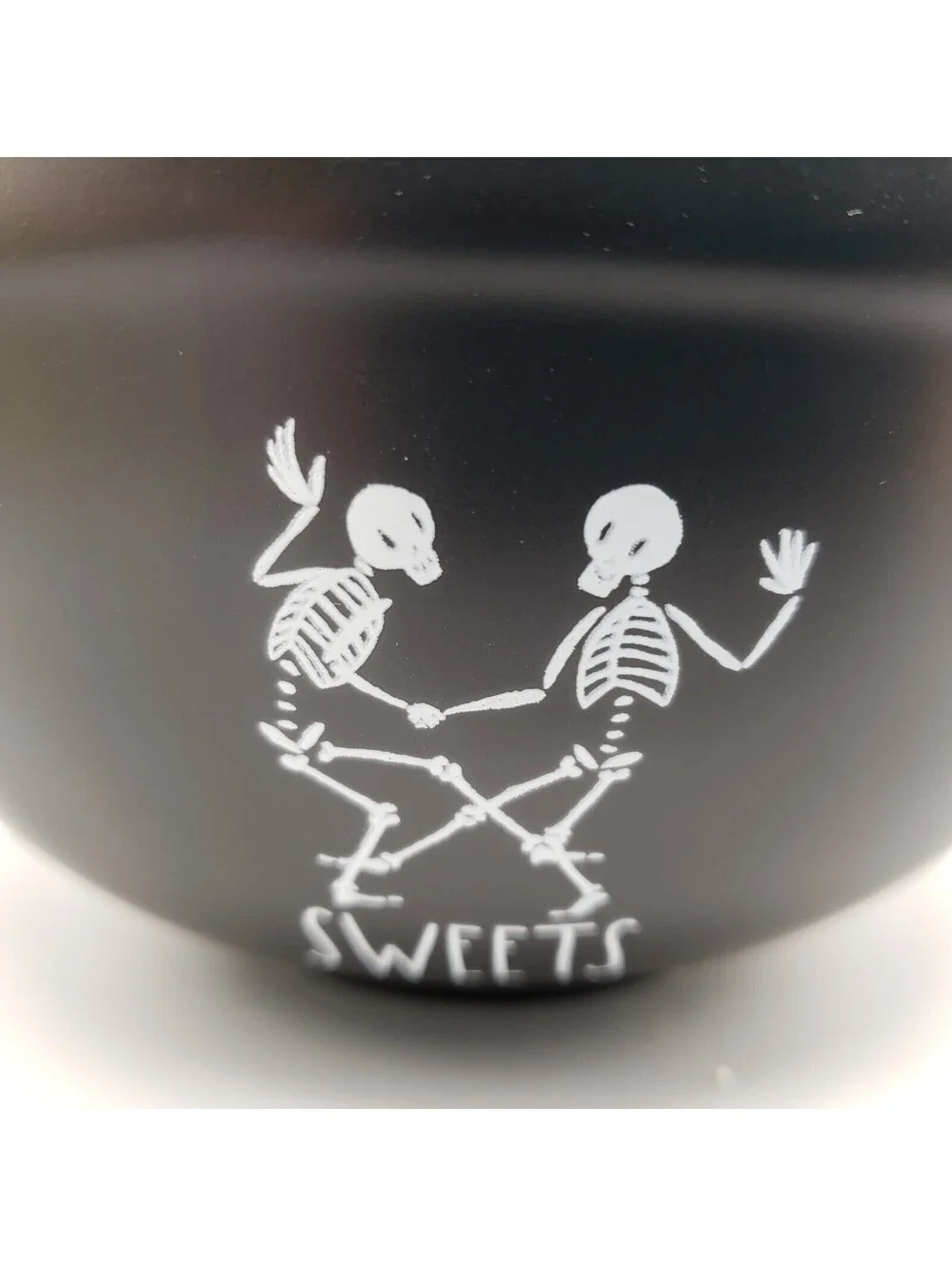 Rae Dunn Black Mixing Bowl Dancing Skeleton SWEETS Nesting Magenta Halloween
